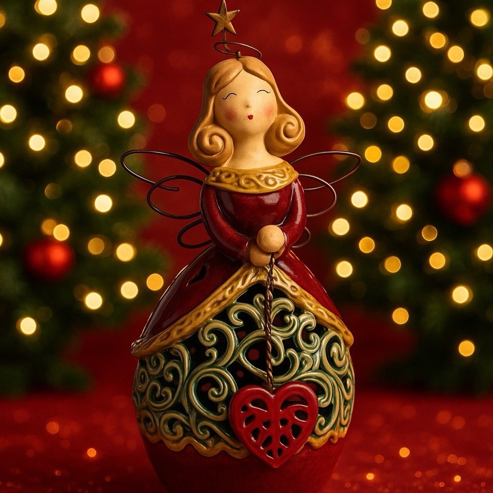 Cracker Barrel Holiday Chorus Angel with Heart Indoor Outdoor Ceramic 13" tall